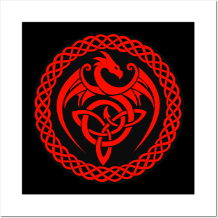 Dragon with celtic knotwork and triquetra Posters and Art